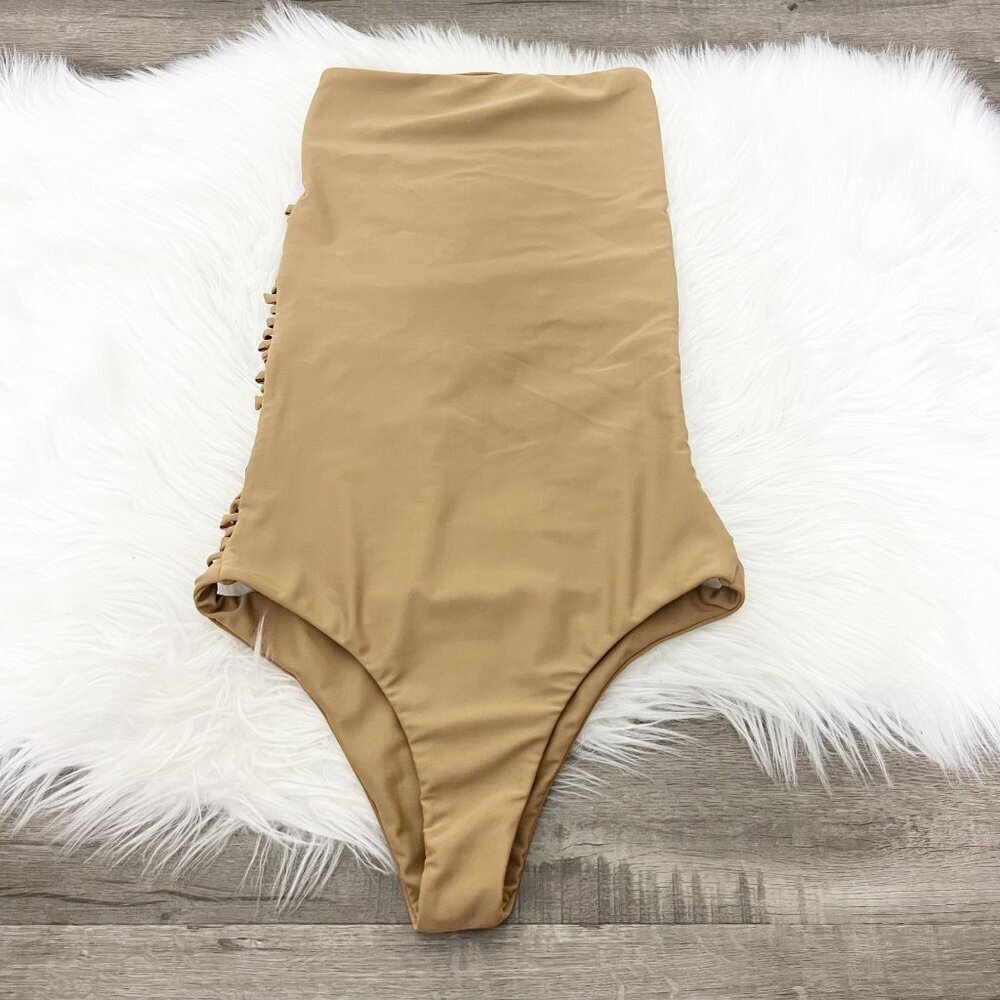 Mikoh Womens Small Tan Brown Santorini One Piece Strappy Back Swimsuit